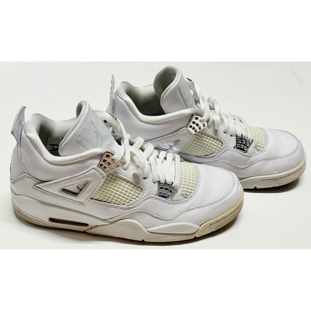 Air Jordan 4 Retro Pure Money White Metallic Silver Mens‎ Size 12 Sneakers